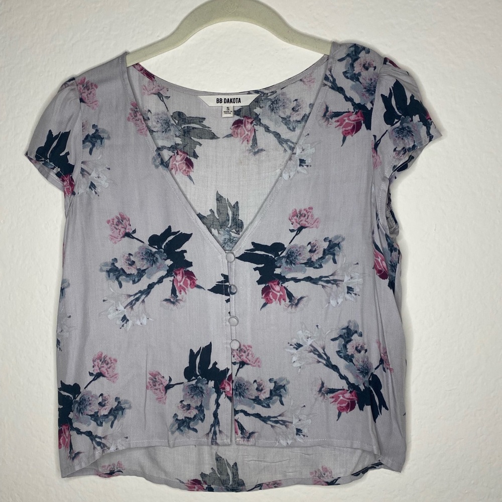 Floral Cap Sleeve Button Down Top